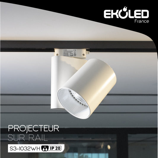 Projecteur sur Rail EKOLED 30W 3000K Blanc S3-1032