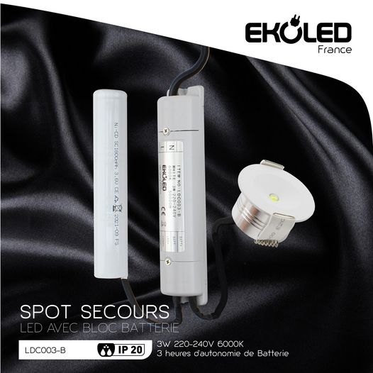 SPOT BLOC SECOURS EKOLED AC220- 240V LED  3W 1800mAh, RECHARGE 3 HEURES