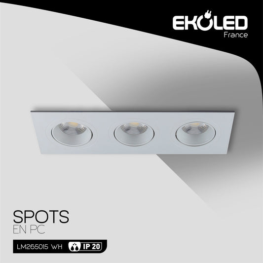 SUPPORT DE SPOT EKOLED RECTANGULAIRE TRIPLE POUR AMPOULE LED MR16 / GU10 / 220V / 12V BLANC IP20 5015