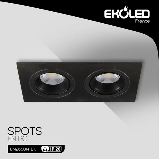 SUPPORT DE SPOT EKOLED RECTANGULAIRE DOUBLE POUR AMPOULE LED MR16 / GU10 / 220V / 12V NOIR IP20 5014